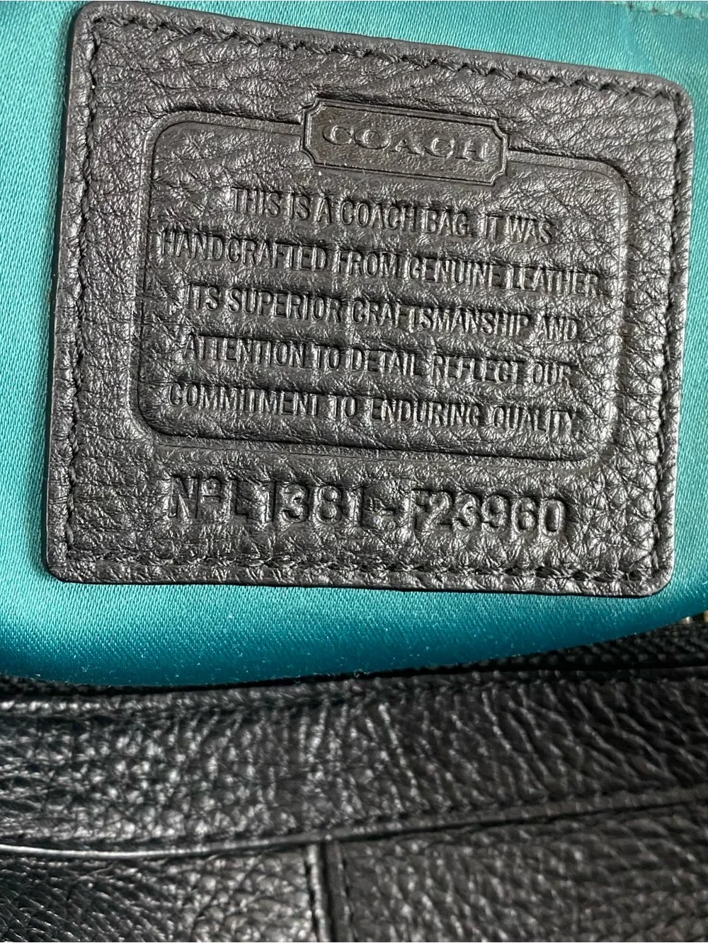 Coach Avery Leather Small Hobo Slouchy Bag Black with Teal/Green Lining F23960